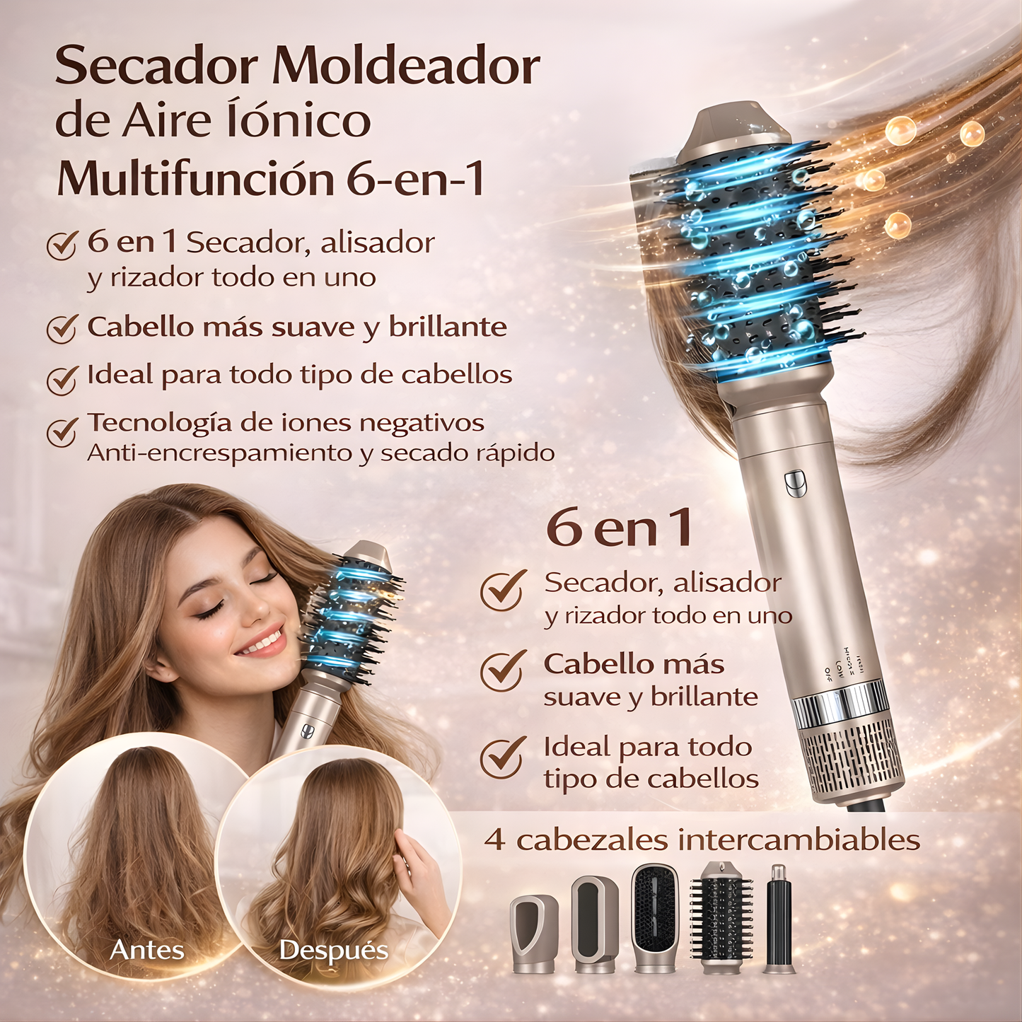 Cepillo De Aire Caliente Multifunción 6 en 1