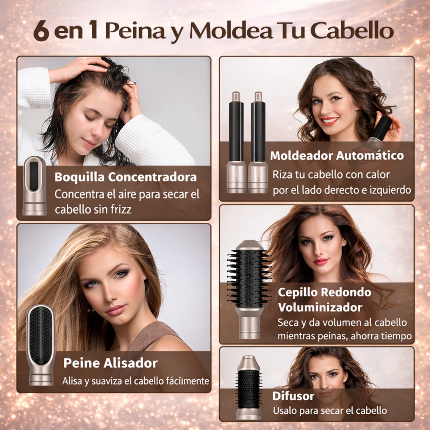 Cepillo De Aire Caliente Multifunción 6 en 1